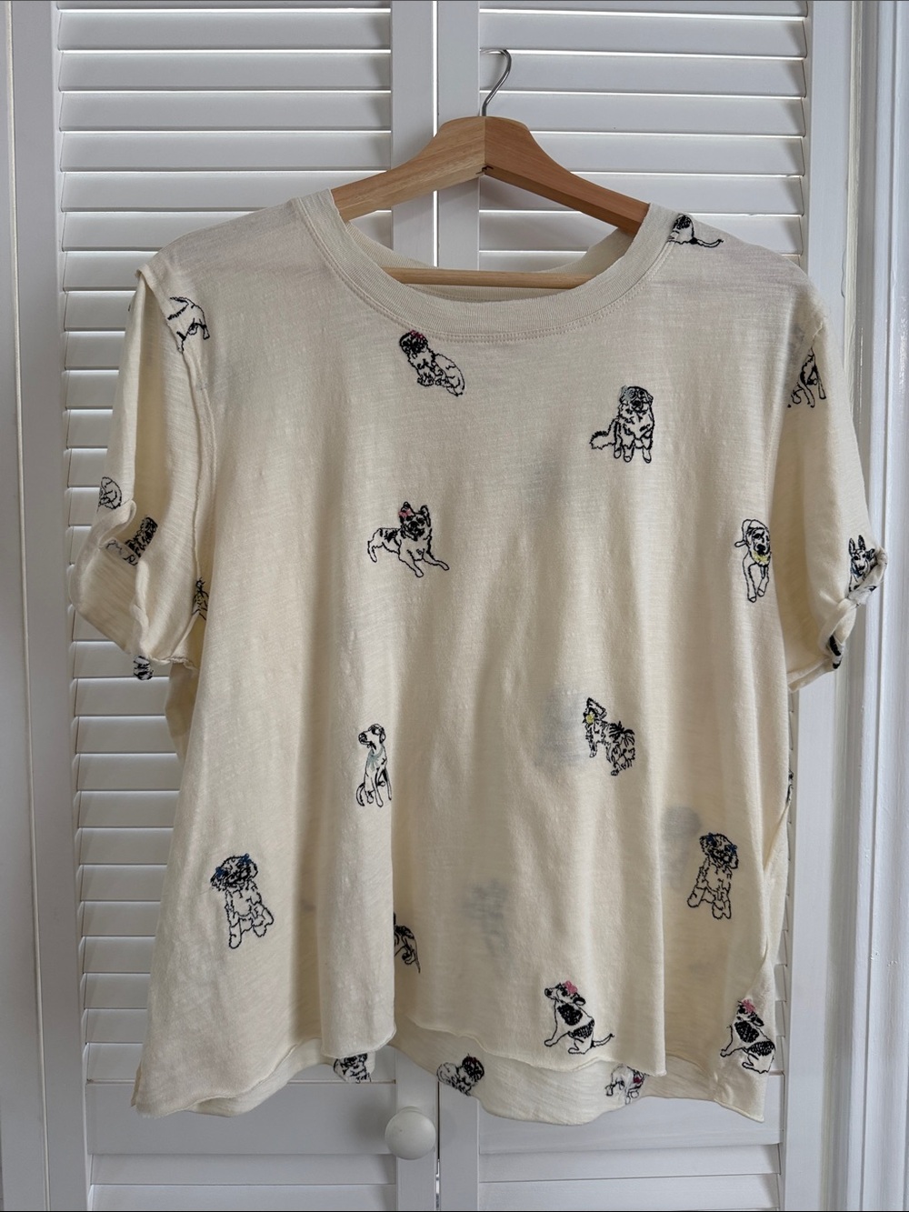 Maeve Cream Short Sleeve Tee with Playful Dog Motif